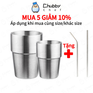 Ly inox 304 ngấn Cốc Uống Bia Bằng Chubby Chef Hai Lớp Họa Tiết Kim Cương đơn giản, sang trọng và an toàn cho sức khỏe
