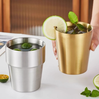 Ly inox 304 ngấn Cốc Uống Bia Bằng Chubby Chef Hai Lớp Họa Tiết Kim Cương đơn giản, sang trọng và an toàn cho sức khỏe