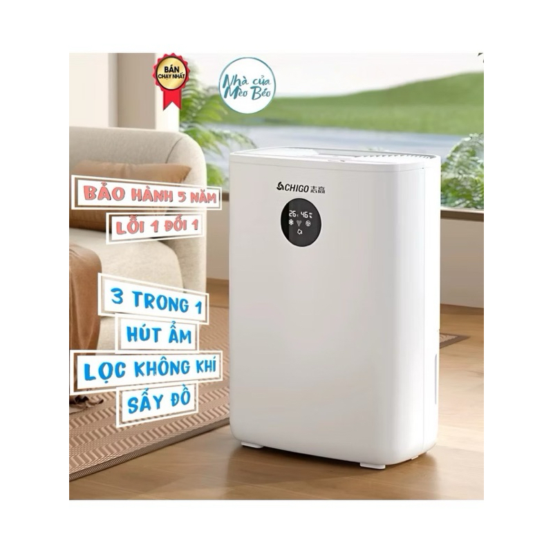 3 TRONG 1 - Máy Hút Ẩm - Máy Lọc Không Khí - Máy Sấy CHIGO Bảo Vệ Sức Khỏe Gia Đình Tránh Xa Nồm Ẩm, Bụi Mịn