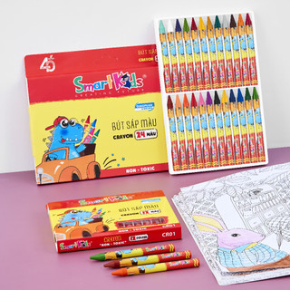 Bút sáp màu Smartkids Dino CR01 / CR02 / CR03 12-18-24 màu tô dành cho học sinh mẫu giáo, tiểu học bé từ 3 tuổi