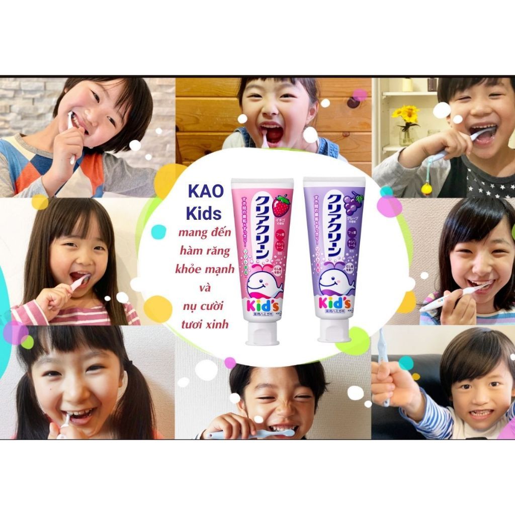 Kem Đánh Răng Trẻ Em KAO Kid's Đủ Vị 70g Nhật Bản; Kem đánh răng an toàn cho bé chuẩn Nhật