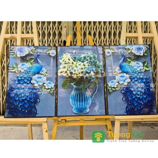 Tranh Treo Tường Đôi Chim Công - Tranh Phong Thủy Mừng Tân Gia Laminate Tráng Gương