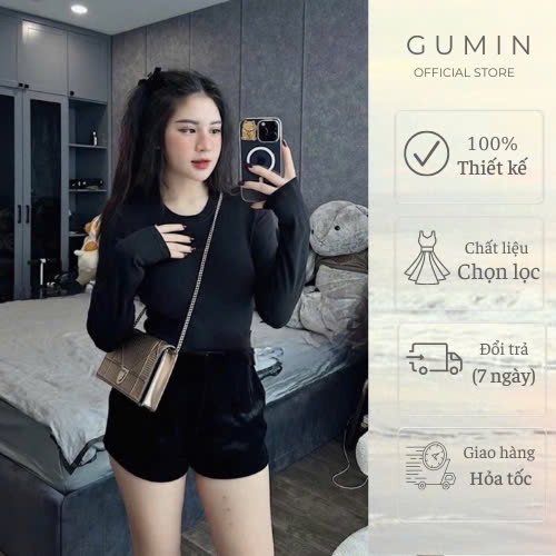 Áo thun nữ GUMIN thiết kế áo dài tay cổ tròn dáng ôm, Áo thu đông sang trọng cao cấp