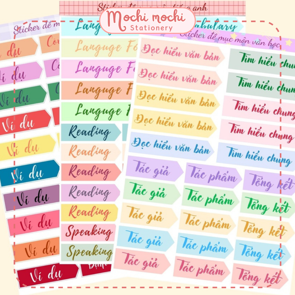 KHÔNG CẮT VIỀN SẴN| Sticker đánh dấu đề mục môn học | Shopee Việt Nam