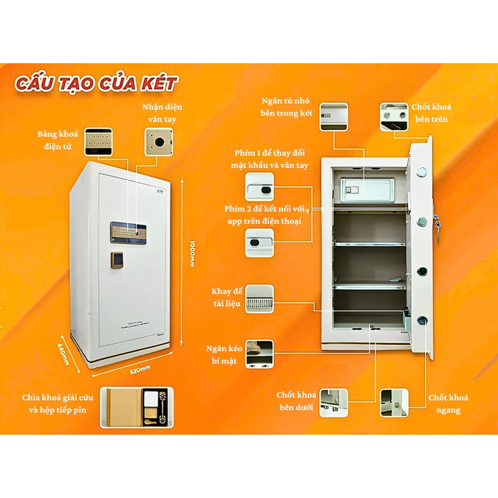 [CHÍNH HÃNG] Két sắt thông minh Aifeibao HK-A1/D-80HM sử dụng vân tay và kết nối qua điện thoại