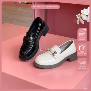 Giày Loafer nữ HÀ HUYỀN da bóng gót vuông 4 phân - LF154