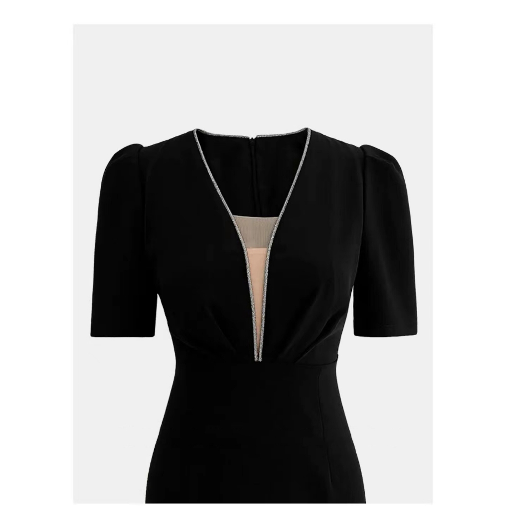 Váy Body Dáng Ôm Bút Chì Cổ V Thanh Lịch