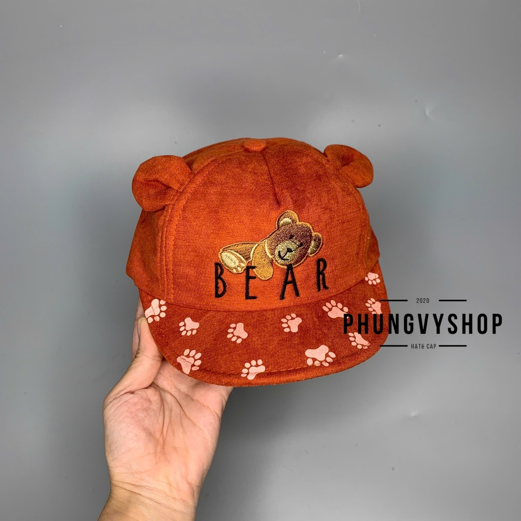 (SALE) Bé dưới 2 TUỔI/ Mũ lưỡi trai cho bé trai bé gái phungvyshop- KET NHI GẤU BEAR iN BÀN CHÂN- nón kết trẻ em