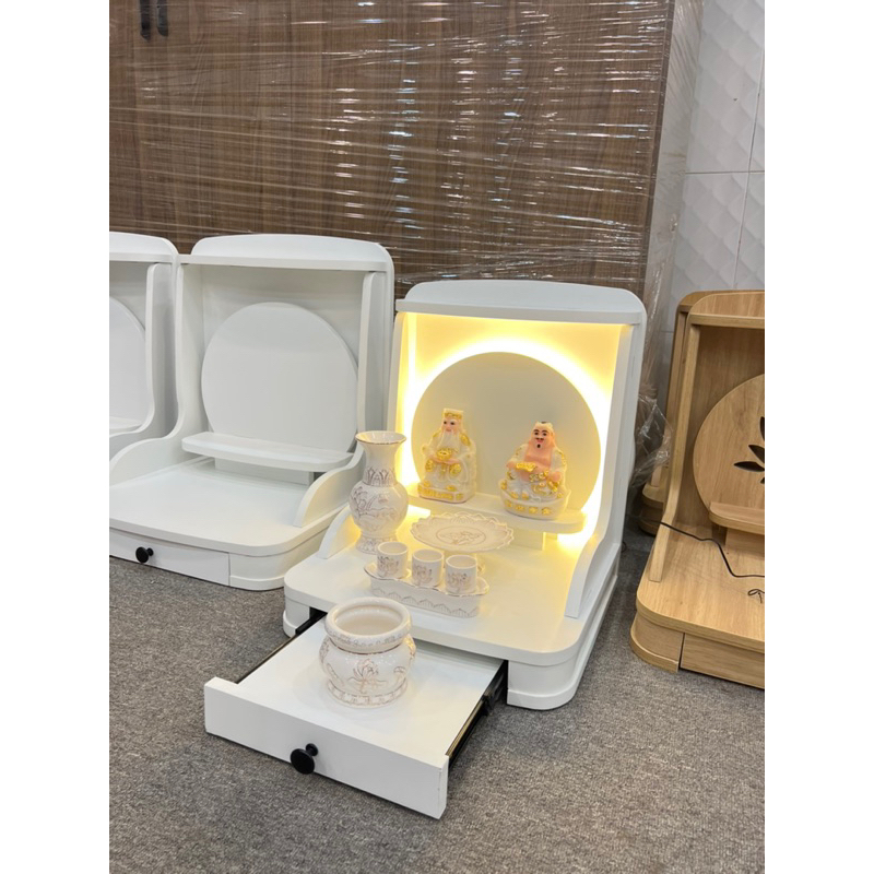 ( Có Đèn Led Sẵn ) BÀN THỜ THẦN TÀI THỔ ĐỊA MÀU TRẮNG TRƠN ( chưa bao gồm: Tượng - Lư Hương )