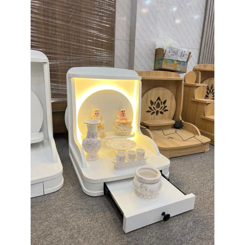 ( Có Đèn Led Sẵn ) BÀN THỜ THẦN TÀI THỔ ĐỊA MÀU TRẮNG TRƠN ( chưa bao gồm: Tượng - Lư Hương )