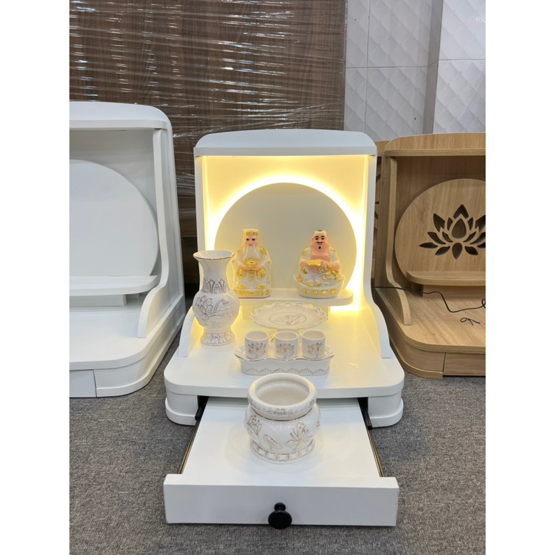 ( Có Đèn Led Sẵn ) BÀN THỜ THẦN TÀI THỔ ĐỊA MÀU TRẮNG TRƠN ( chưa bao gồm: Tượng - Lư Hương )