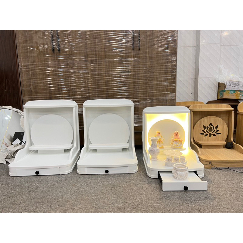 ( Có Đèn Led Sẵn ) BÀN THỜ THẦN TÀI THỔ ĐỊA MÀU TRẮNG TRƠN ( chưa bao gồm: Tượng - Lư Hương )
