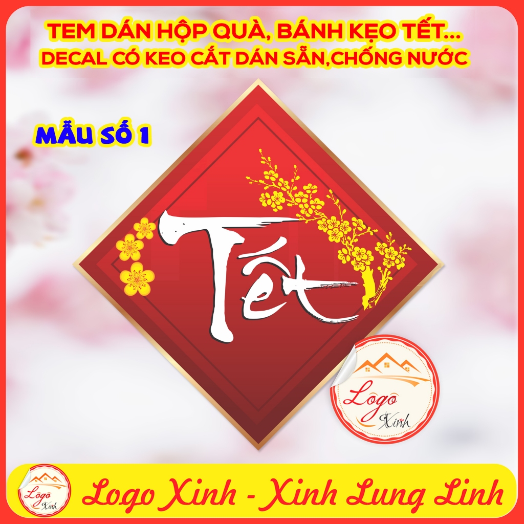 Bộ 10 Sticker Tem Tết,Decal Dán chữ Tết,Decal Trang Trí Tết Hình Thoi ...
