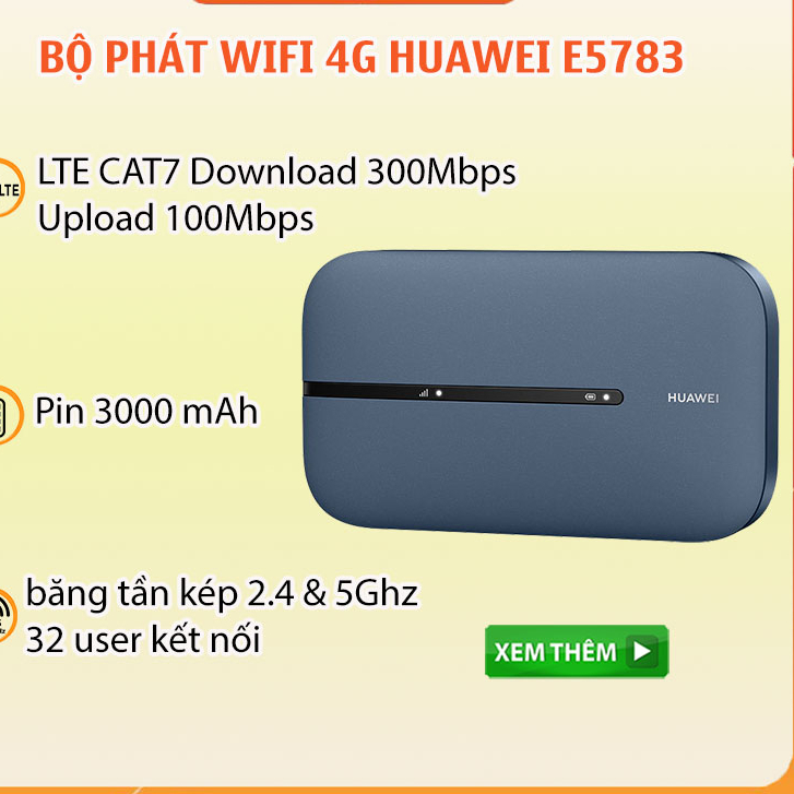 Bộ Phát Wifi 4G Huawei E5783 Wifi 3 Pro Tốc Độ 300Mbps – Pin 3000mAh ...