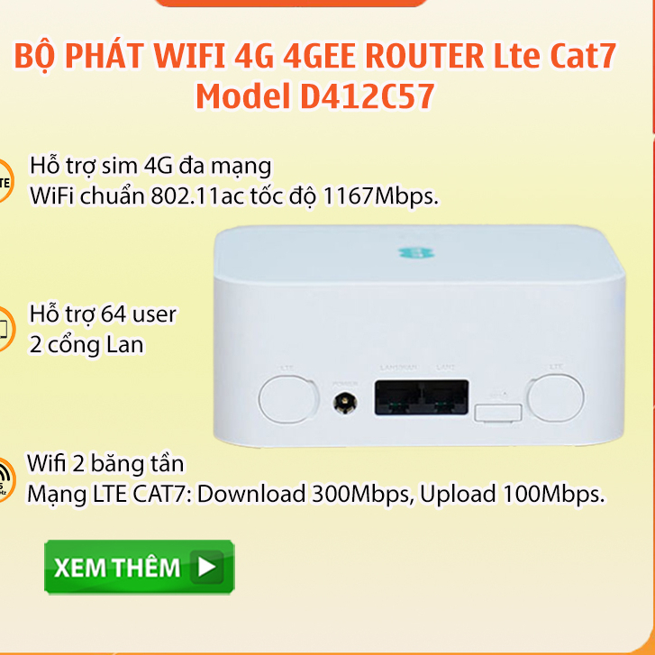 Bộ Phát Wifi Từ Sim 4g – 4GEE ROUTER Lte Cat7 – Model D412C57- Kết Nối ...