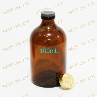 Lọ Thủy Tinh Thân Bầu Nâu 100ml - Kèm Nút Cao Su Xám Và Khoen Kim Loại