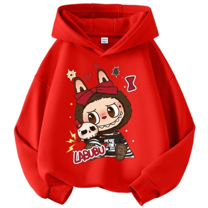 Thu đông 2025 LABUBU.Áo hoodie cho bé trai bé gái 4 màu sắc, chất nỉ tàu dầy dăn