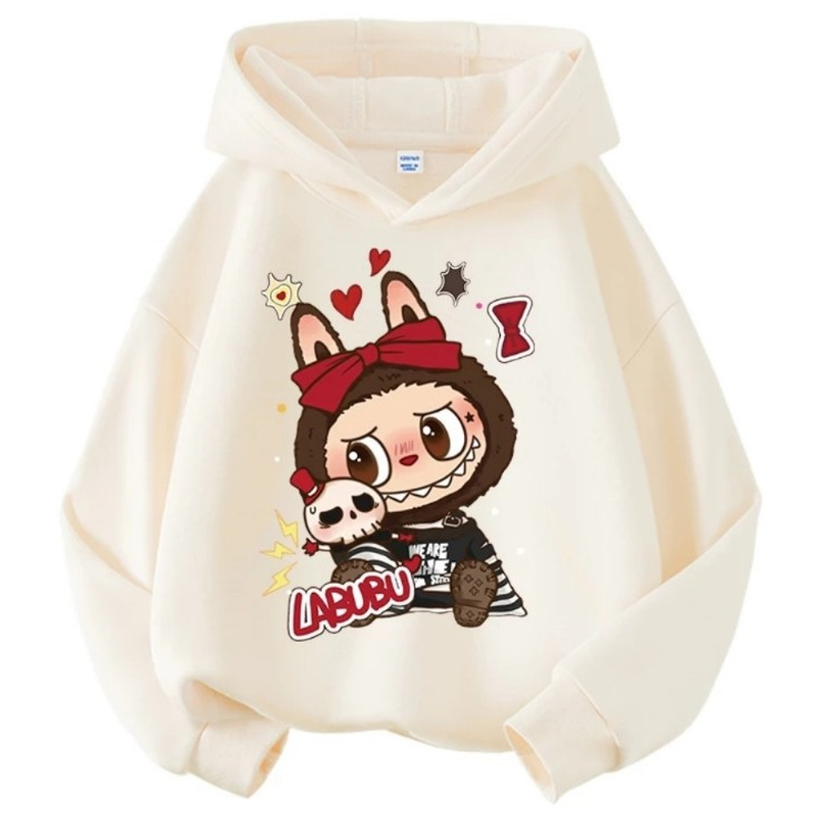 Thu đông 2025 LABUBU.Áo hoodie cho bé trai bé gái 4 màu sắc, chất nỉ tàu dầy dăn