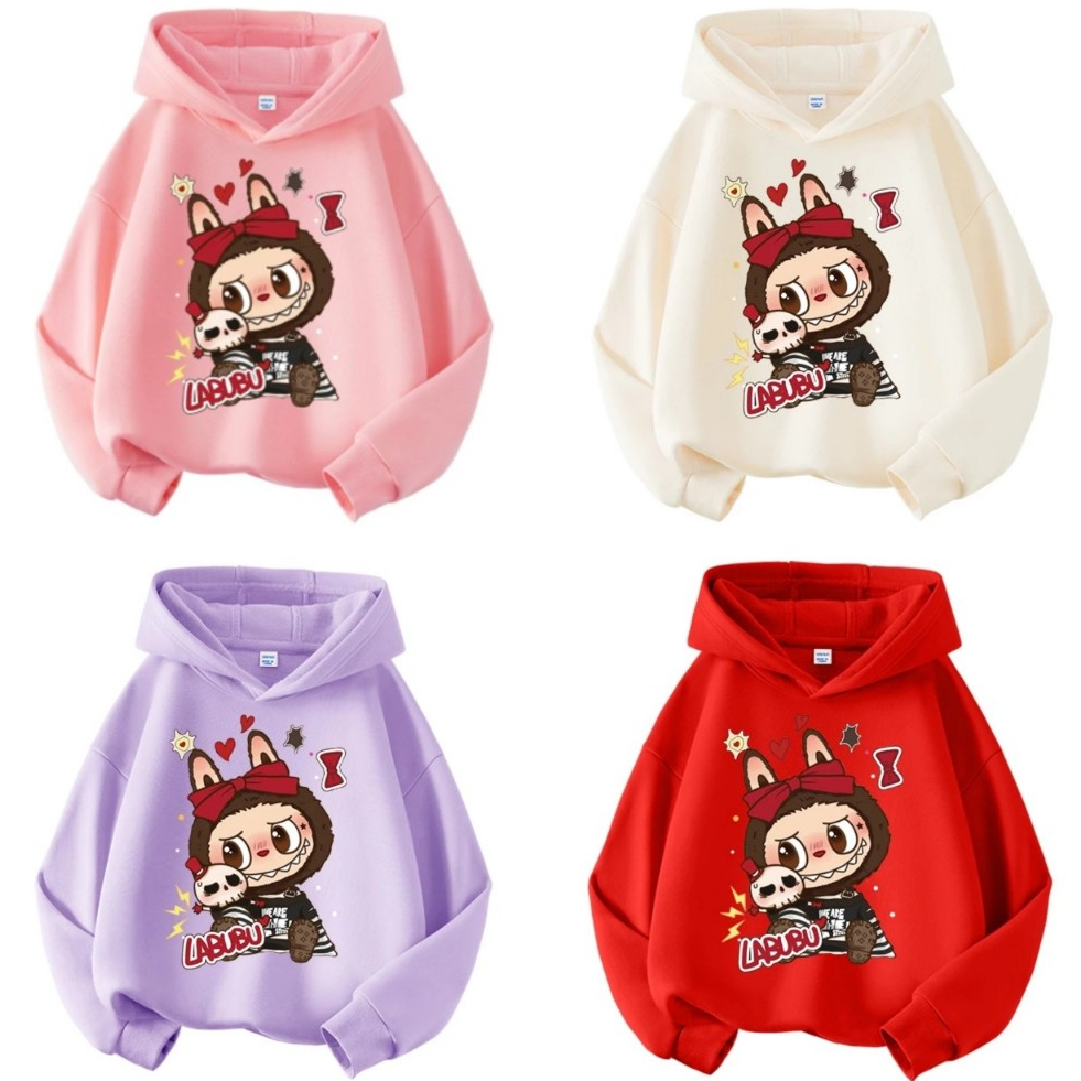 Thu đông 2025 LABUBU.Áo hoodie cho bé trai bé gái 4 màu sắc, chất nỉ tàu dầy dăn