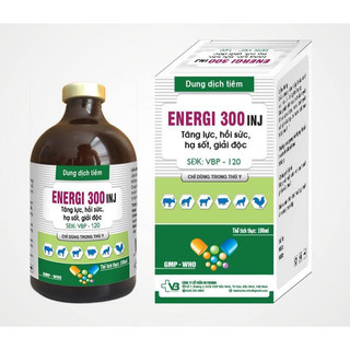 VB Pharma ENERGI 300 INJ chai 100 ml tăng lực hồi sức hạ sốt giải độc cho vật nuôi chó mèo heo bò gà