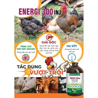 VB Pharma ENERGI 300 INJ chai 100 ml tăng lực hồi sức hạ sốt giải độc cho vật nuôi chó mèo heo bò gà