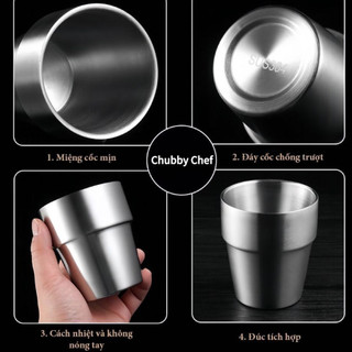 ly inox 304 Cốc uống bia 2 lớp Chubby Chef kiểu dáng đơn giản, sang trọng an toàn cho sức khỏe 175-450ml