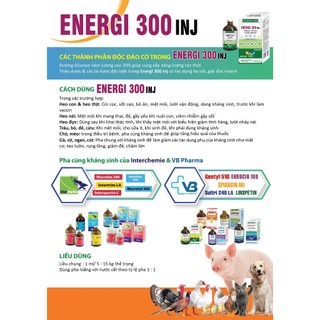 VB Pharma ENERGI 300 INJ chai 100 ml tăng lực hồi sức hạ sốt giải độc cho vật nuôi chó mèo heo bò gà