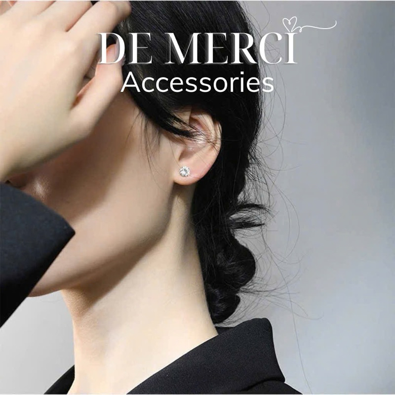 Bông tai nụ đá nhỏ DE MERCI ACCESSORIES lấp lánh sang trọng trang sức nữ phụ kiện