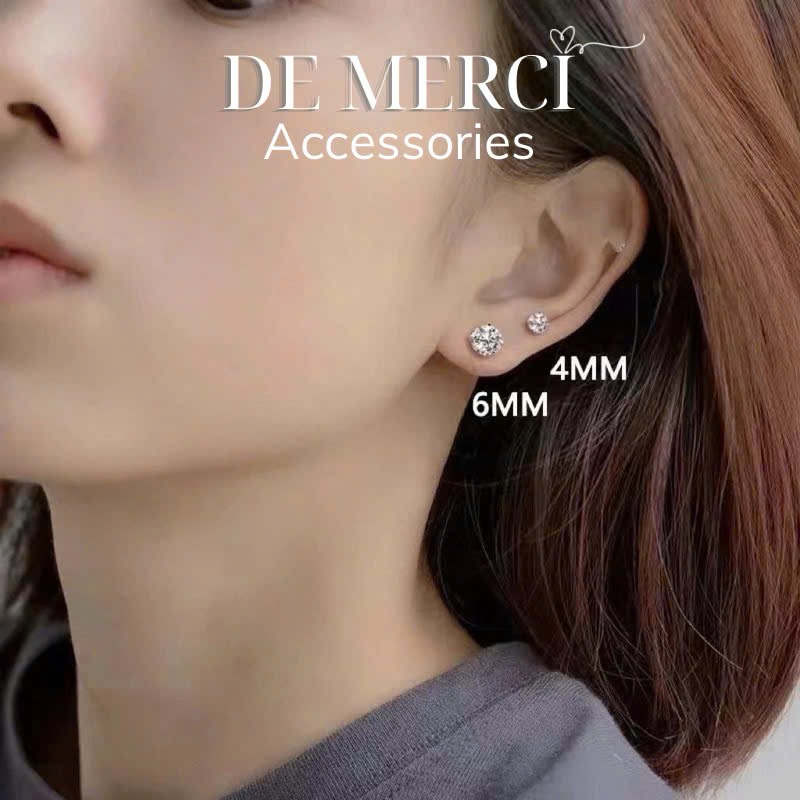 Bông tai nụ đá nhỏ DE MERCI ACCESSORIES lấp lánh sang trọng trang sức nữ phụ kiện