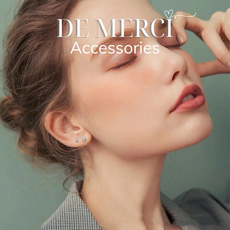 Bông tai nụ đá nhỏ DE MERCI ACCESSORIES lấp lánh sang trọng trang sức nữ phụ kiện