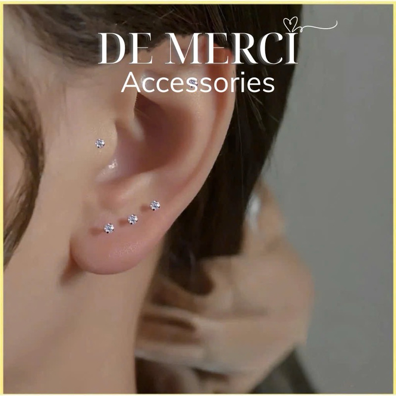 Bông tai nụ đá nhỏ DE MERCI ACCESSORIES lấp lánh sang trọng trang sức nữ phụ kiện