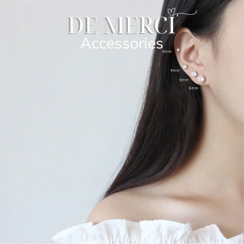 Bông tai nụ đá nhỏ DE MERCI ACCESSORIES lấp lánh sang trọng trang sức nữ phụ kiện