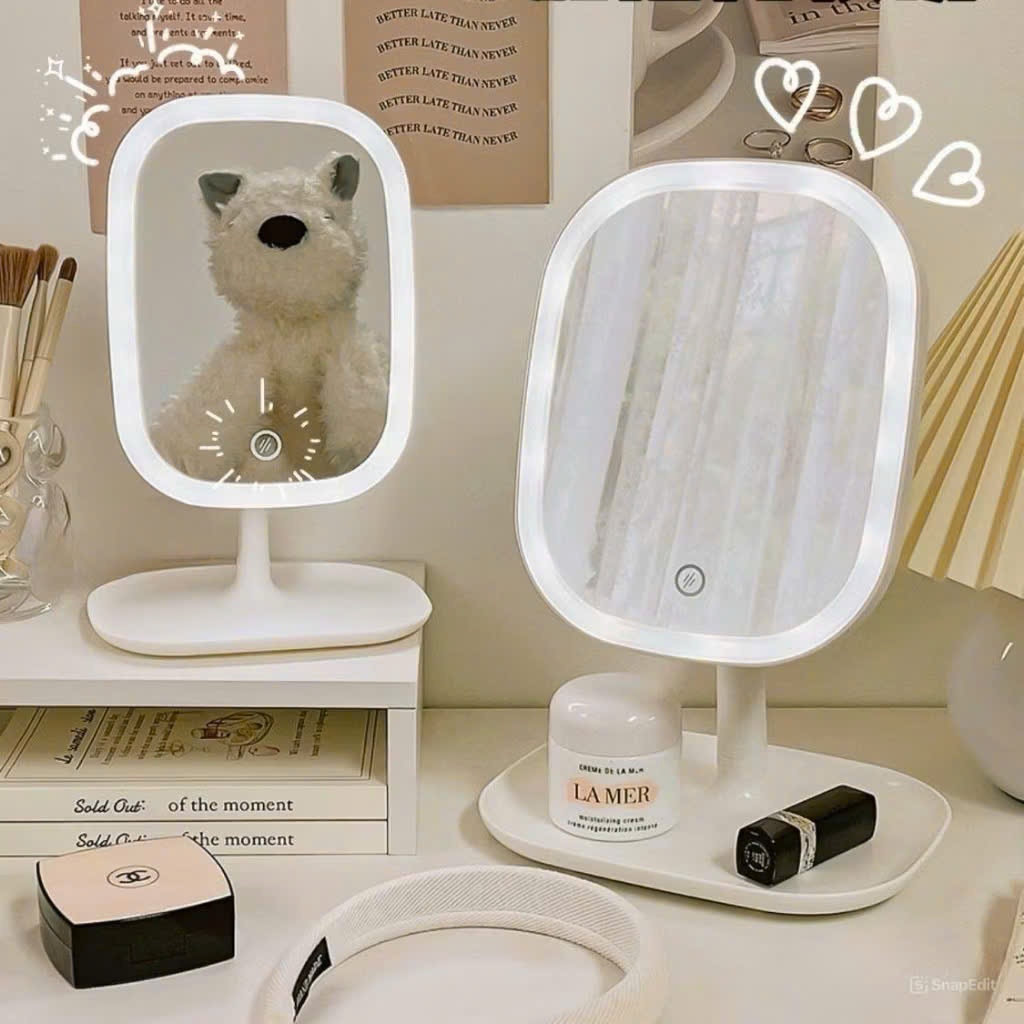 Gương Trang Điểm Để Bàn Make Up Có Đèn Led Xoay 180 Cảm Ứng 3 Chế Độ Ánh Sáng - Gương để bàn trang điểm có led cầm tay