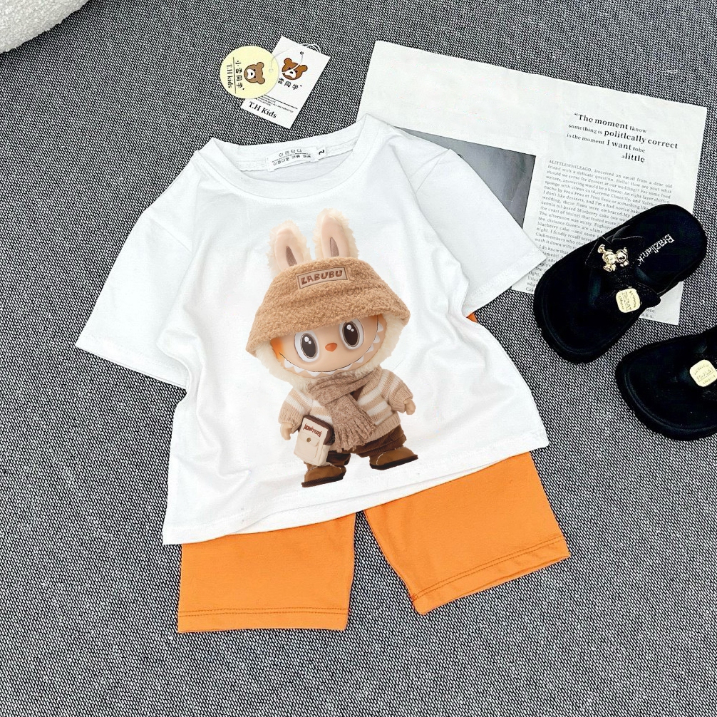 Đồ bộ bé gái 8-40kg SAM kids tay ngắn quần lửng Labubu NÂU có size đại ...