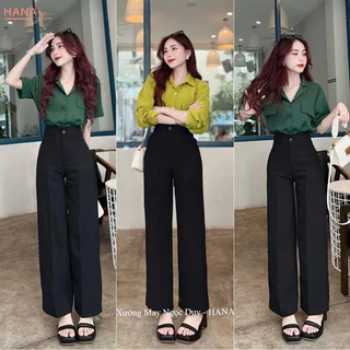 Quần ống rộng nữ cạp cao đi học làm chơi du lịch biển dáng dài quần tây ống rộng nữ lưng cao 1 khuy cài