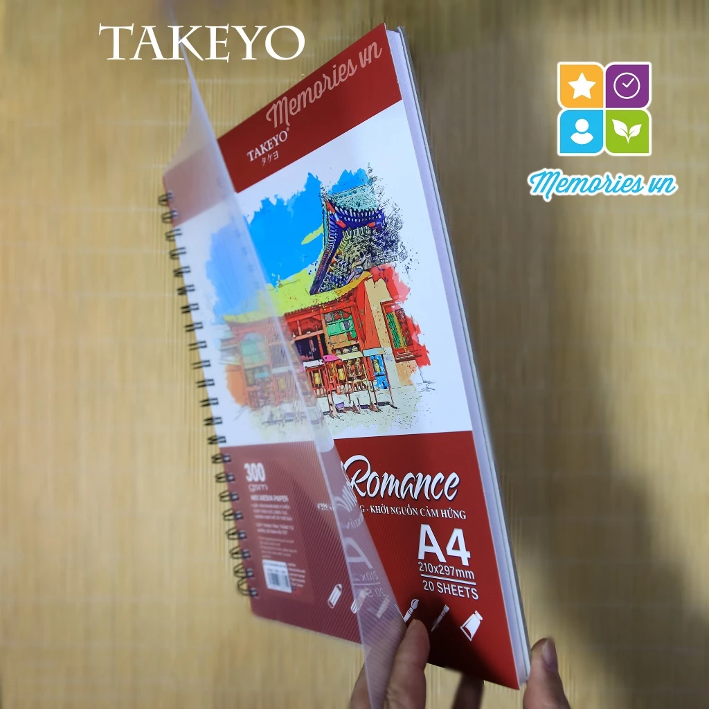 Sổ vẽ TAKEYO ROMANCE A4 300gsm, A5 200 gsm màu nước, chì, marker, sáp dầu,phấn, mực sổ vẽ sketchbook