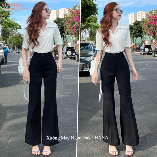 (DÀI 88-95CM)Quần tây ống loe lưng cao 1 cúc A616 công sở đi học hẹn hò dáng quần ống loe cạp cao ống rộng dài vải dày
