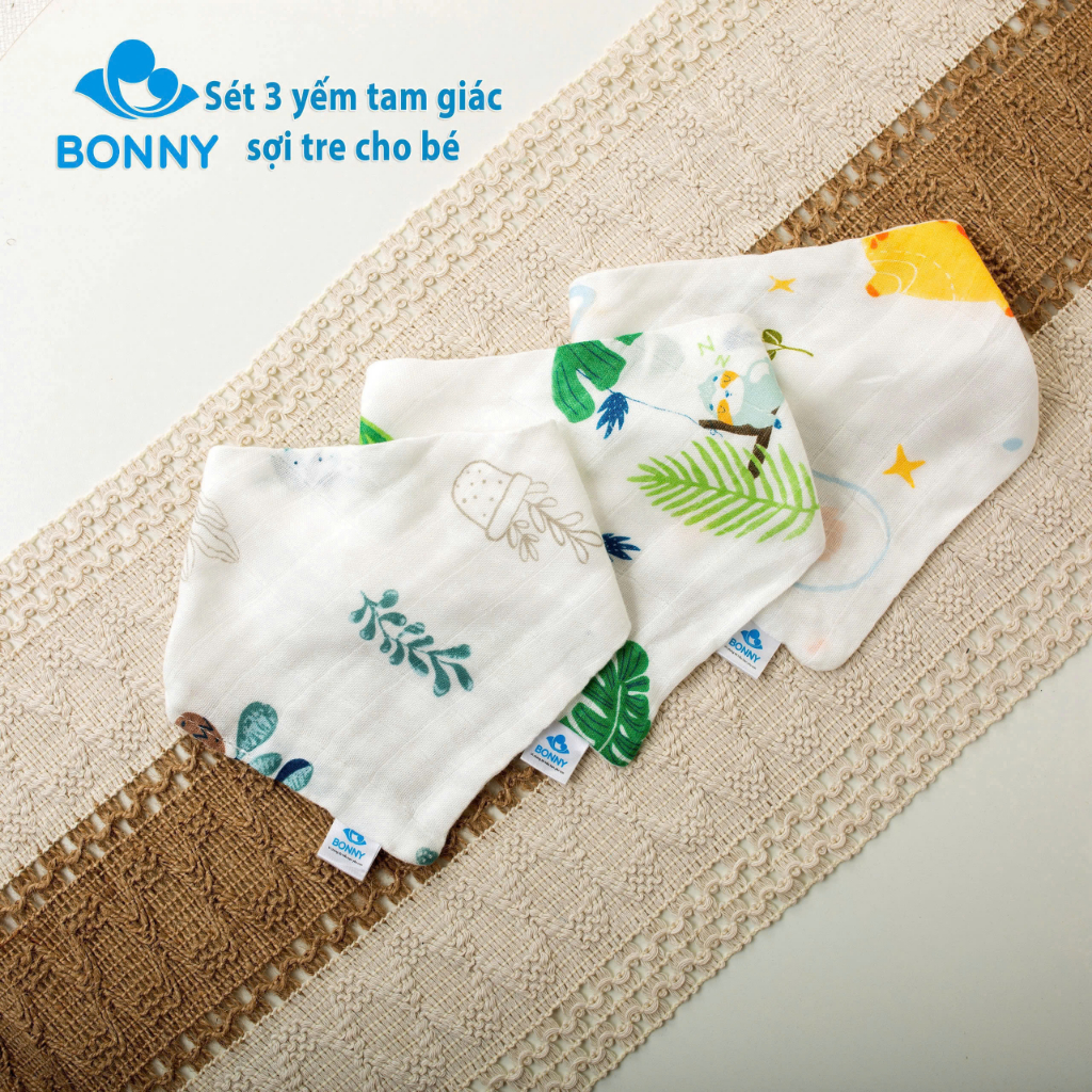 Ảnh Set 3 Yếm Tam Giác BONNY Sợi Tre Mềm Cho Bé 0-5 Tuổi 1