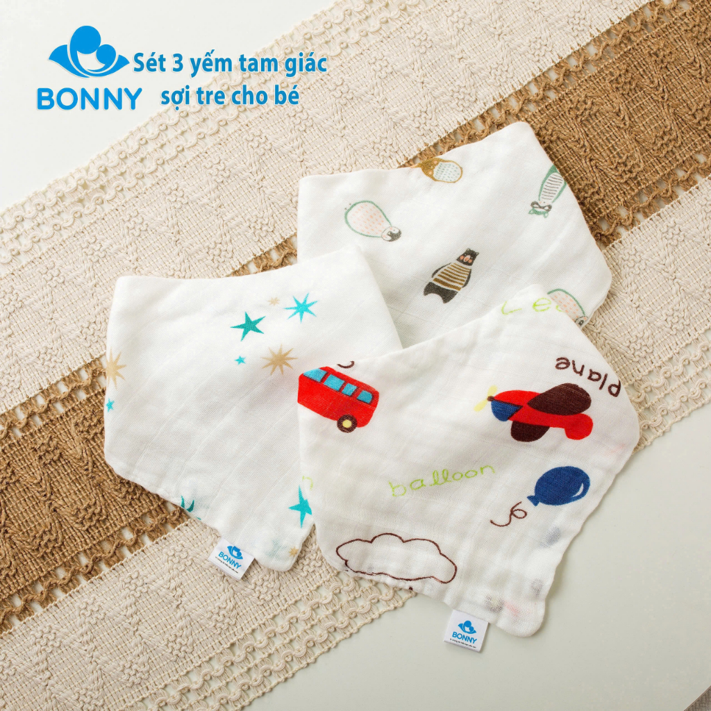 Ảnh Set 3 Yếm Tam Giác BONNY Sợi Tre Mềm Cho Bé 0-5 Tuổi 2