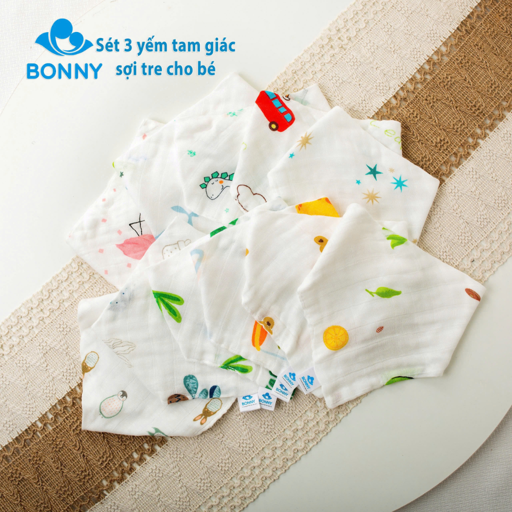 Ảnh Set 3 Yếm Tam Giác BONNY Sợi Tre Mềm Cho Bé 0-5 Tuổi 4