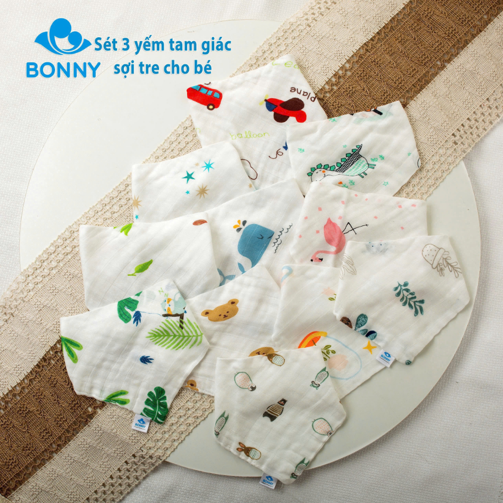 Ảnh Set 3 Yếm Tam Giác BONNY Sợi Tre Mềm Cho Bé 0-5 Tuổi 3