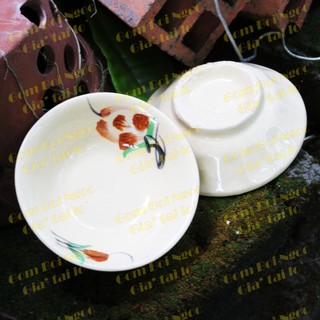 Chén Gốm Vẽ Hoa Nâu Size To 9.5cm - Hàng Đẹp Không Chấm Chân - Làm Bánh Bèo - Nướng Trứng - Chén Chấm - Gốm Lái Thiêu