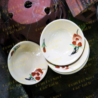 Chén Gốm Vẽ Hoa Nâu Size To 9.5cm - Hàng Đẹp Không Chấm Chân - Làm Bánh Bèo - Nướng Trứng - Chén Chấm - Gốm Lái Thiêu