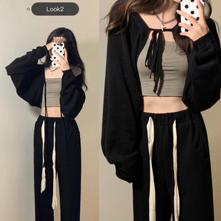Áo khoác cardigan ngoài ngắn trắng đen chất len tăm nhẹ cột dây phong cách xinh VANISA CT079