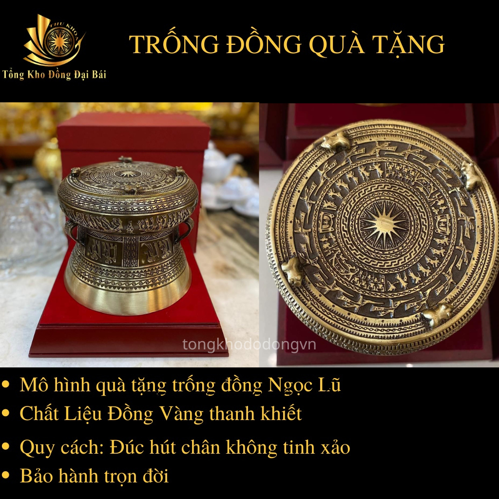 [HÀNG KỸ] Trống Đồng Quà Tặng Đồng Đại Bái Quà Biếu Trống Đồng Để Bàn Làm Việc Phong Thủy Kích Thước 10cm, 12cm, 15cm