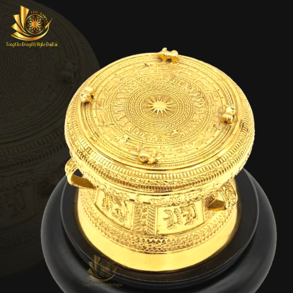 Trống Đồng Quà Tặng Dát Vàng Đủ Kích Thước Để Bàn Làm Việc Phong Thủy