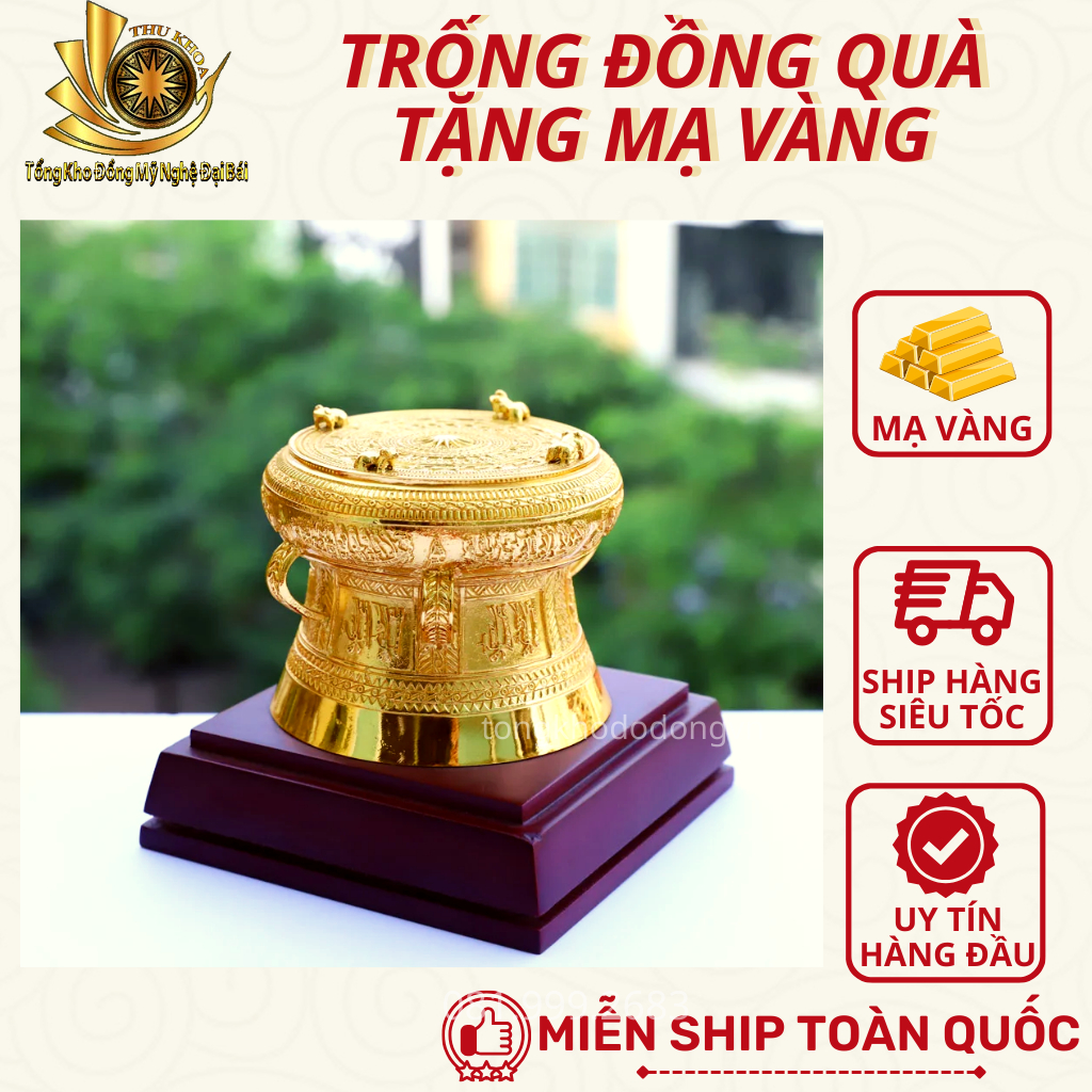 Trống Đồng Quà Tặng Dát Vàng Đủ Kích Thước Để Bàn Làm Việc Phong Thủy