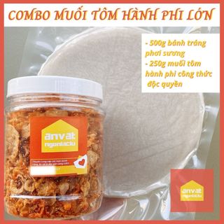 COMBO 950G BÁNH TRÁNG MUỐI RUỐC (500g bánh tráng phơi sương, 250g muối tôm hành phi, 200g bơ vàng)