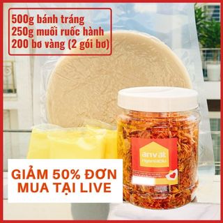 COMBO 950G BÁNH TRÁNG MUỐI RUỐC (500g bánh tráng phơi sương, 250g muối tôm hành phi, 200g bơ vàng)