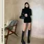 Đầm body GISCHY xỏ ngón cổ 3 phân dài tay,váy len tăm cổ 3cm,đầm ôm body chất thun tăm co giãn-GC51